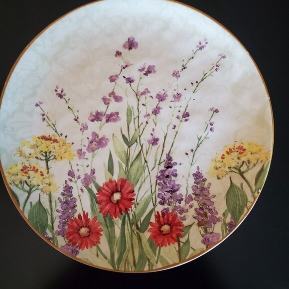 Set Of 2 Pier 1 Imports Botanical Garden Plates With Floral Design 10" Earthenwa - Picture 2 of 7